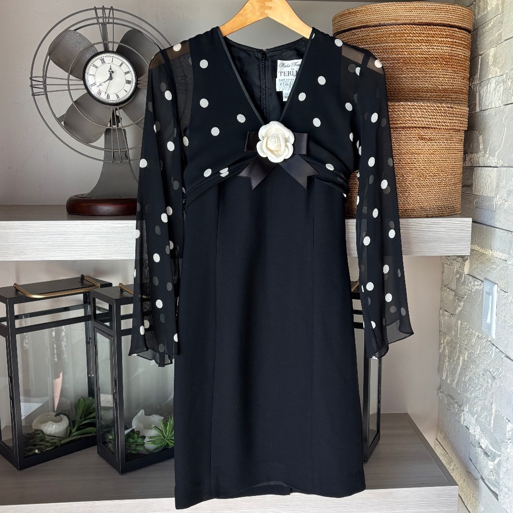 Rickie Freeman Luxury Silk Formal Dress Blk/White Dots Sacks Fifth Ave - Picture 3 of 5